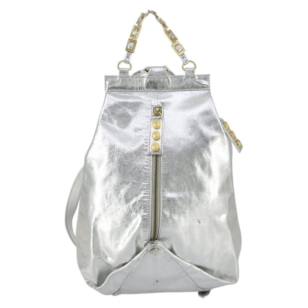 Gianni Versace Leather Backpack Silver
